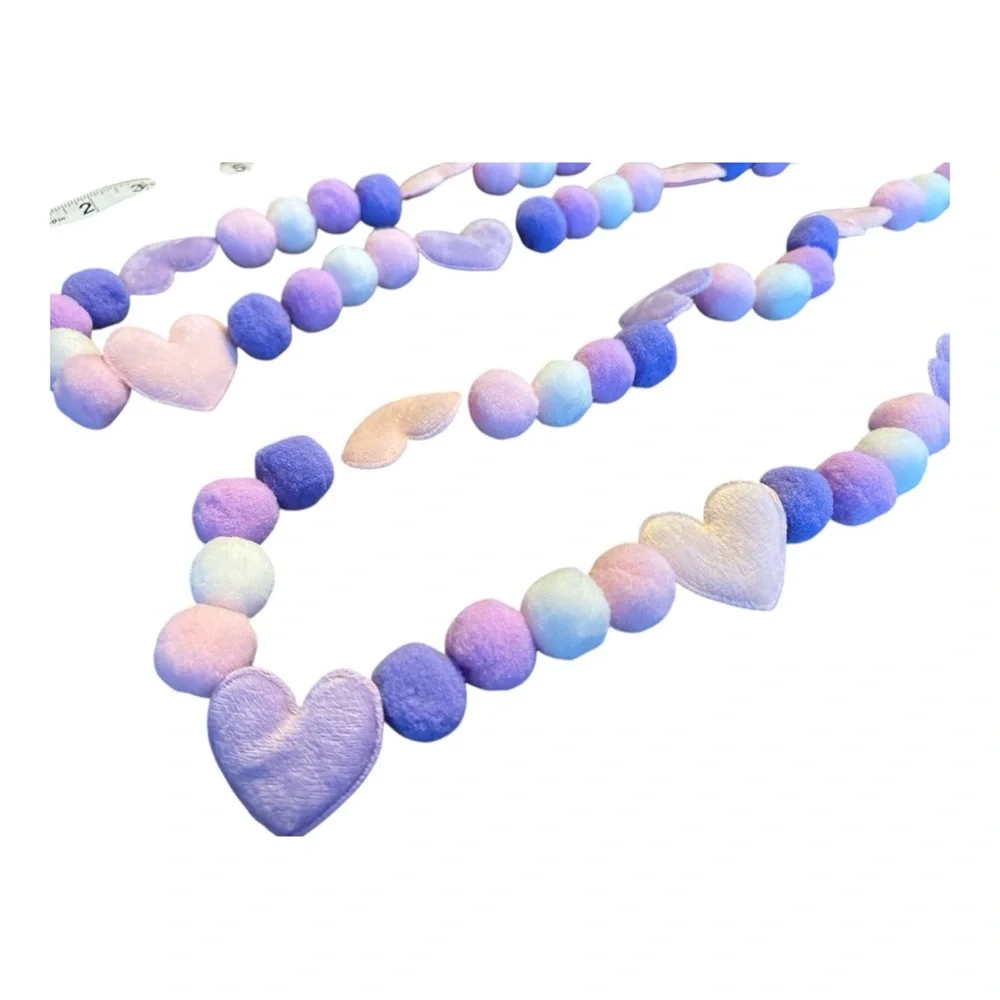 14 ft Valentine's Day Light Pink White & Purple Pom Pom Garland Handmade on Cord